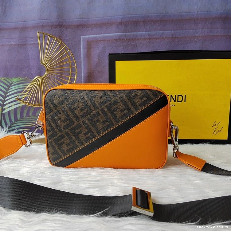 HOT Fendi Motif Fabric Orange FF Brown Compact Case In Camera 0709